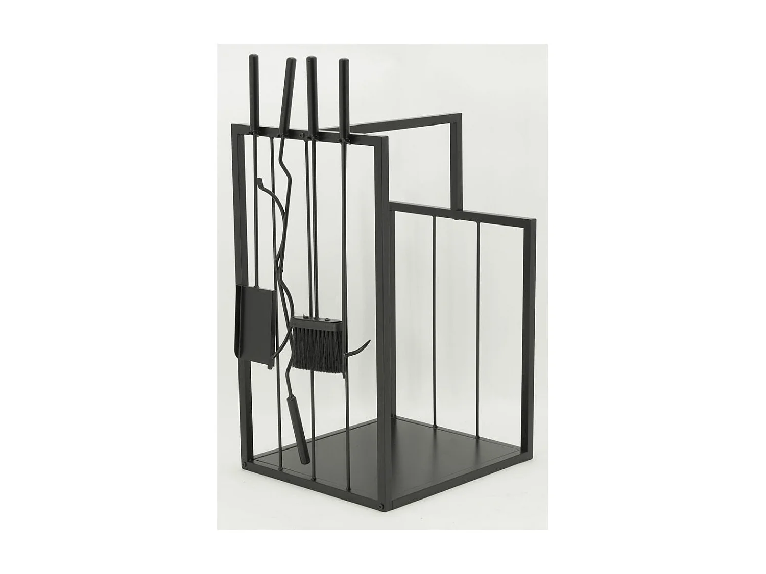 Porte-bûches en métal noir + 4 accessoires