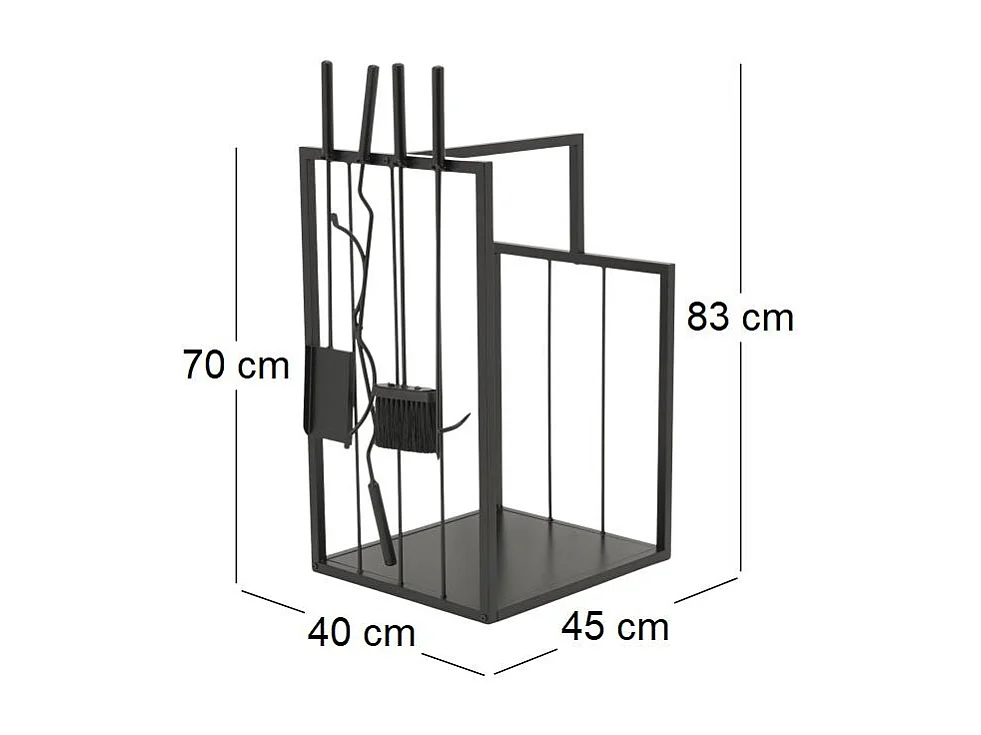 Porte-bûches en métal noir + 4 accessoires