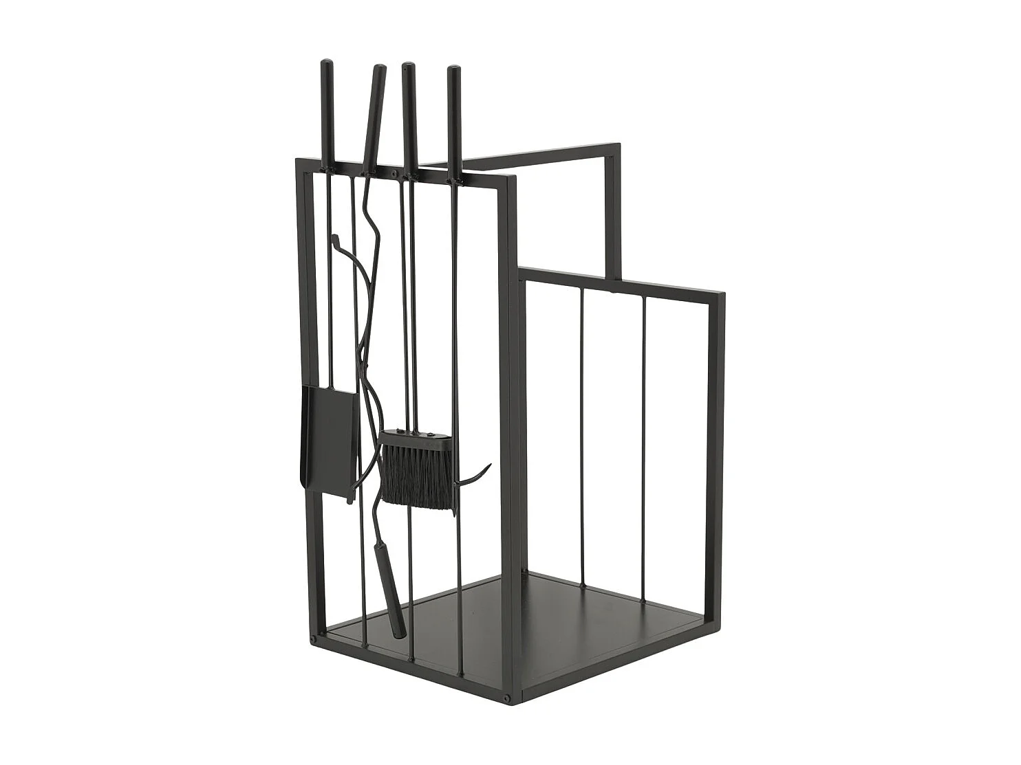 Porte-bûches en métal noir + 4 accessoires