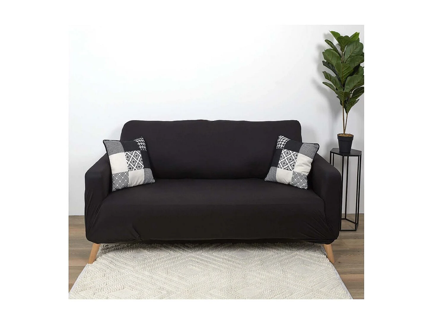 Housse Extensible Canape Deux Places Noir Noir