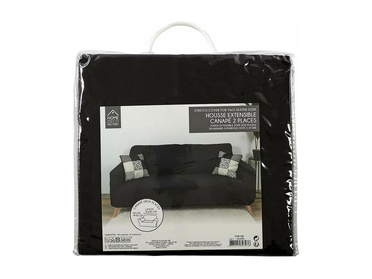 Housse Extensible Canape Deux Places Noir Noir