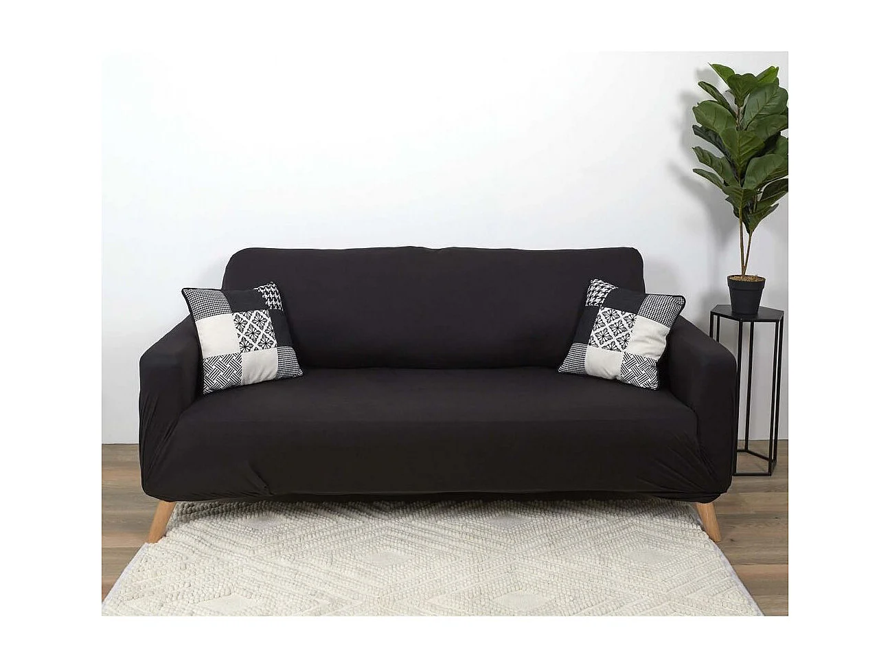 Housse Extensible Canape Trois Places Noir Noir