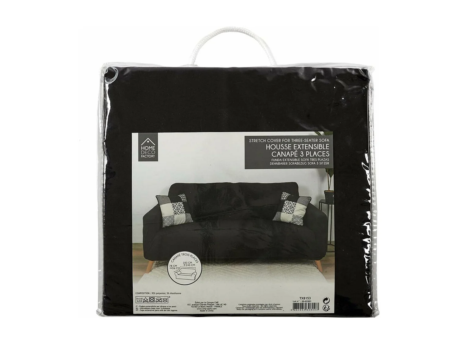 Housse Extensible Canape Trois Places Noir Noir
