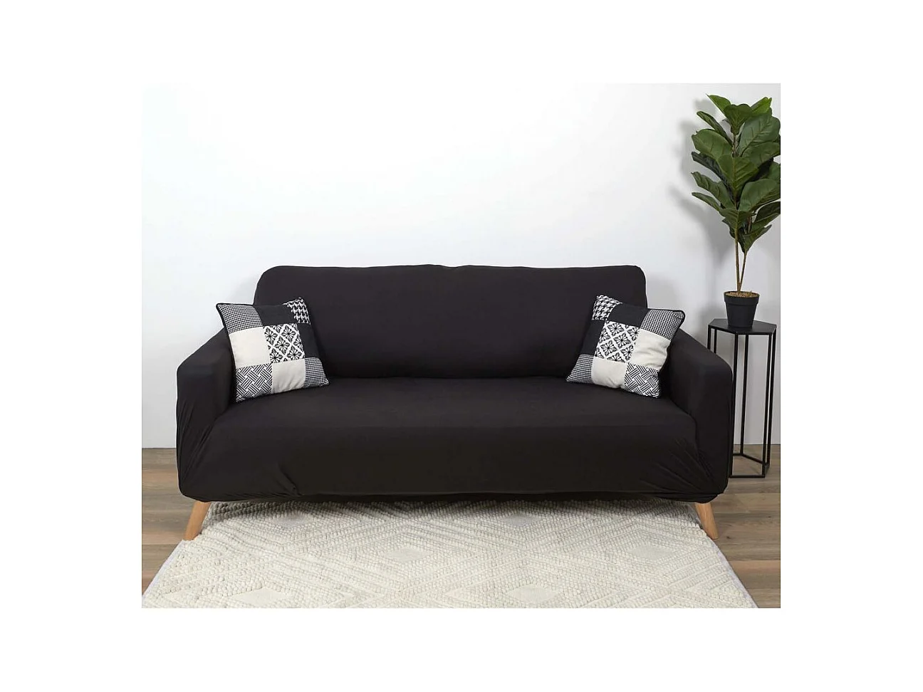Housse Extensible Canape Trois Places Noir Noir