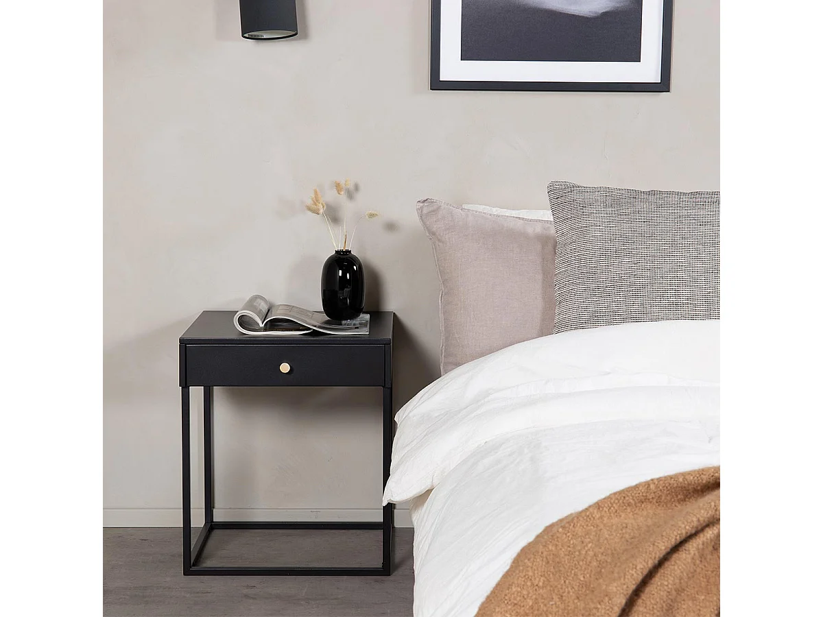 Table de Chevet Avec Tiroir "Bakal" 50cm Noir