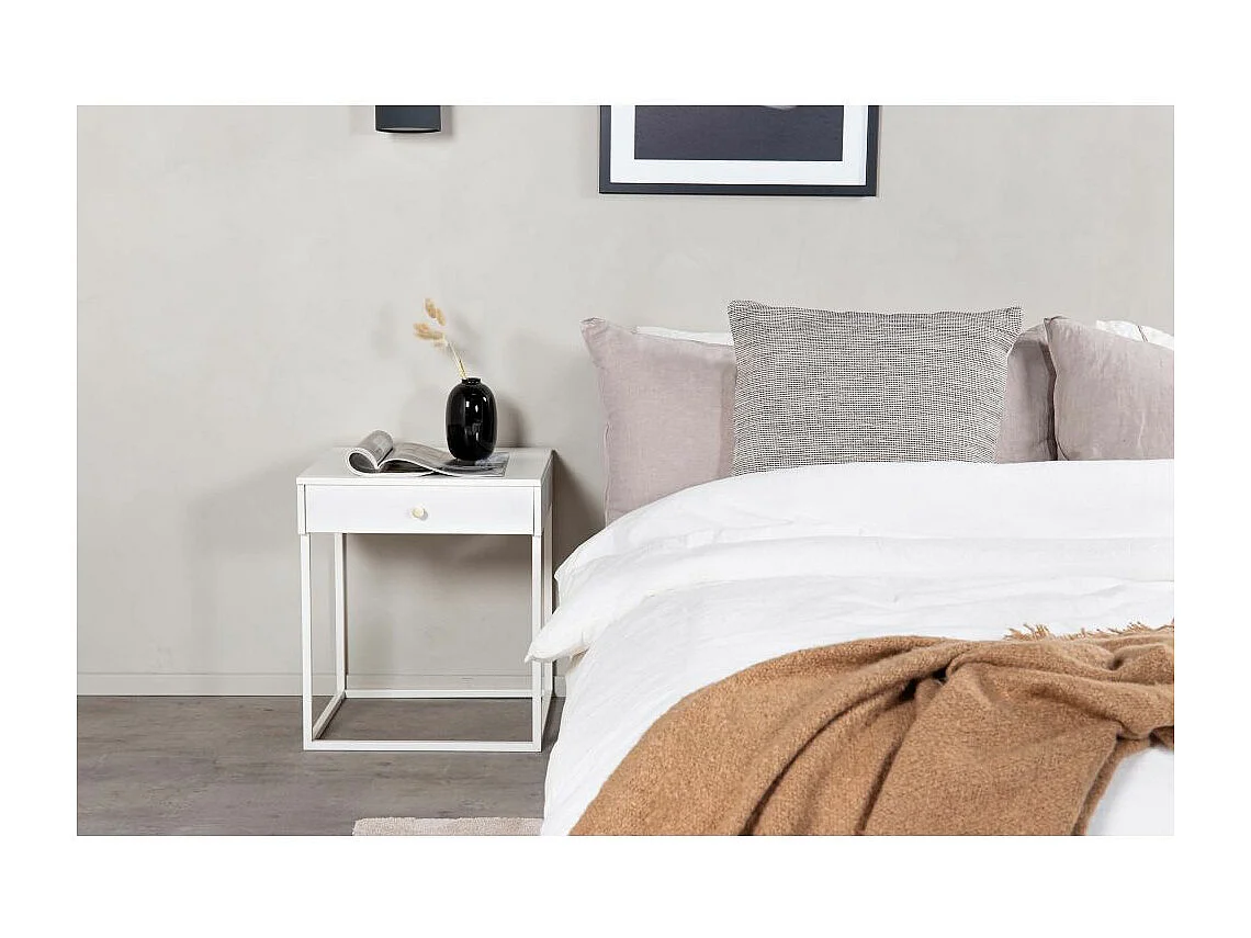 Table de Chevet Avec Tiroir "Bakal" 50cm Blanc