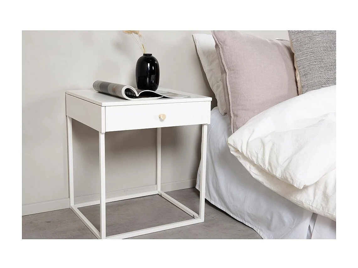 Table de Chevet Avec Tiroir "Bakal" 50cm Blanc