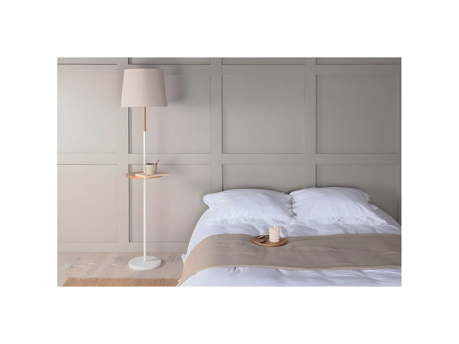Lampadaire Avec Plateau "Hattman" 165cm Beige