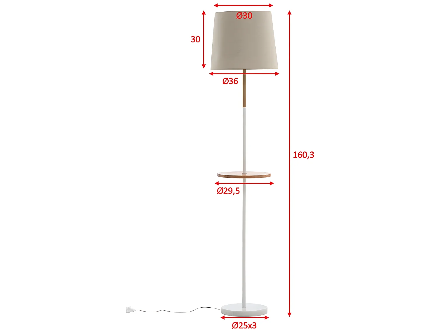 Lampadaire Avec Plateau "Hattman" 165cm Beige