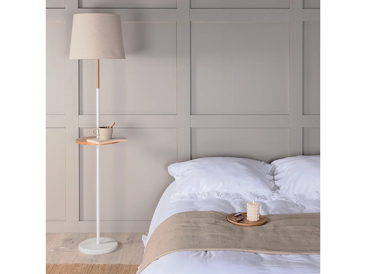 Hattman verlichting vloerlamp 36x36x165cm stof beige, wit, hout.