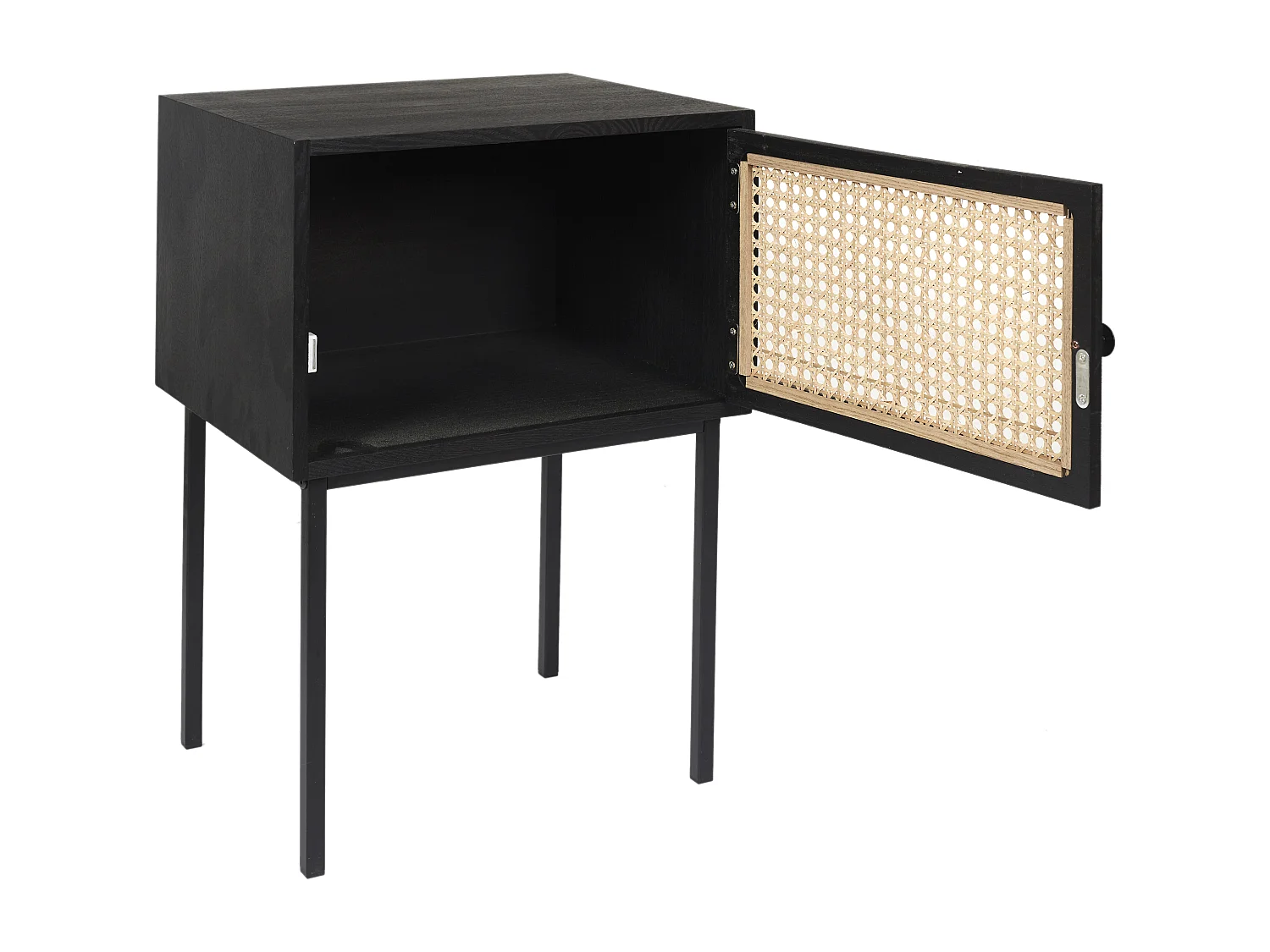 Chevet Cannage 1 Porte Noir Marron, Noir