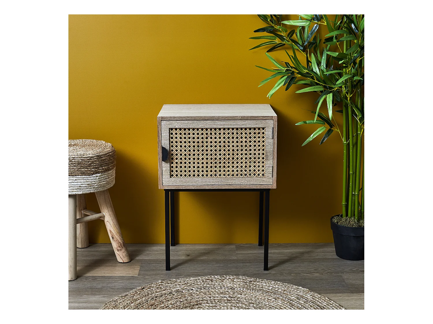 Chevet Cannage 1 Porte Bois Marron