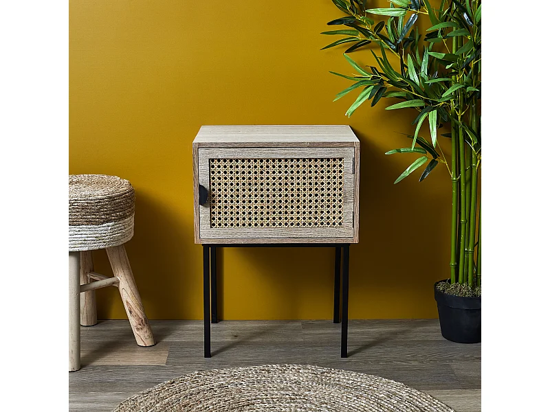 Chevet Cannage 1 Porte Bois Marron