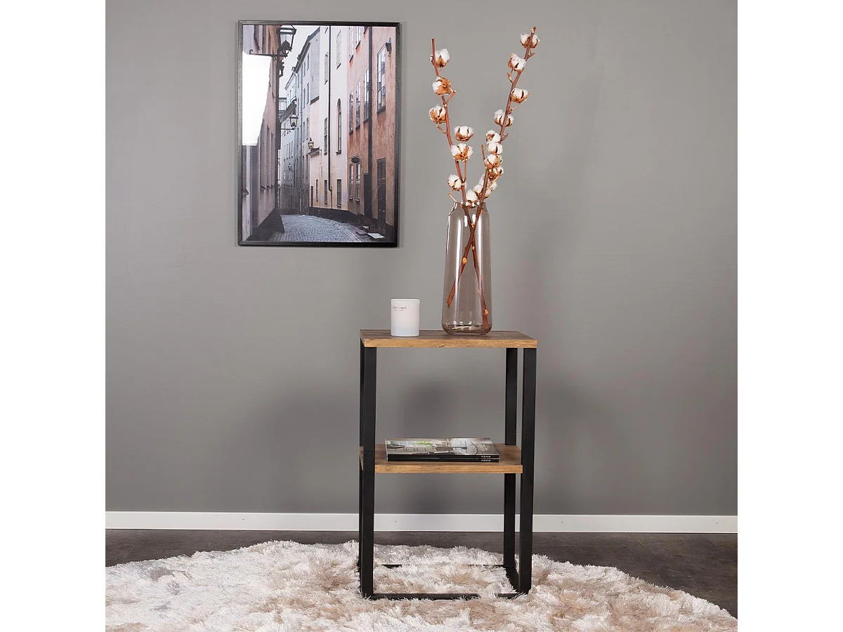 Table de Chevet Double "Rise" 70cm Naturel & Noir