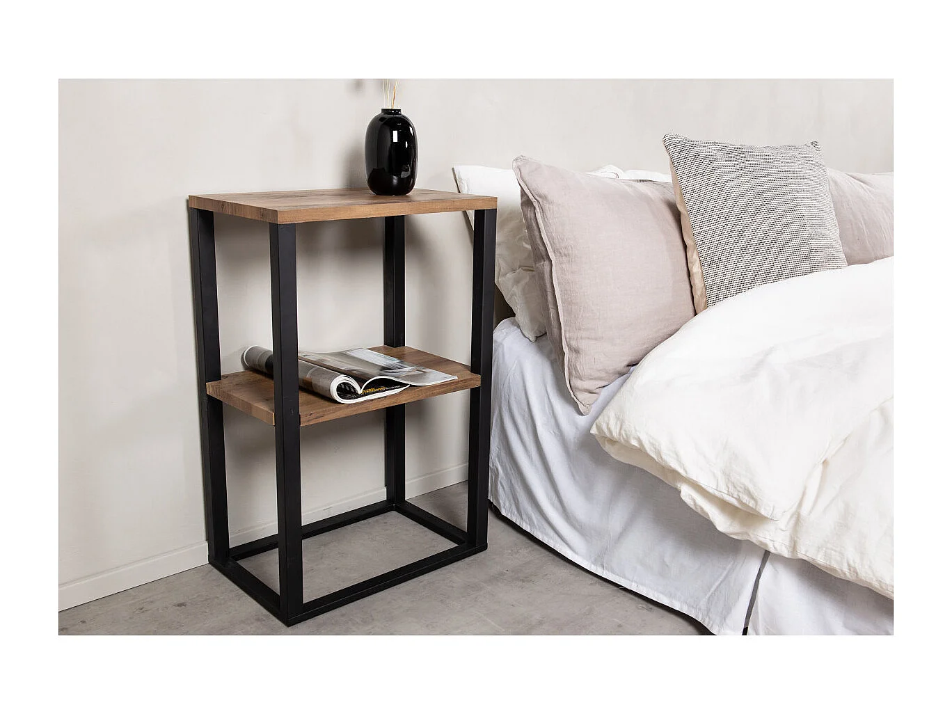 Table de Chevet Double "Rise" 70cm Naturel & Noir