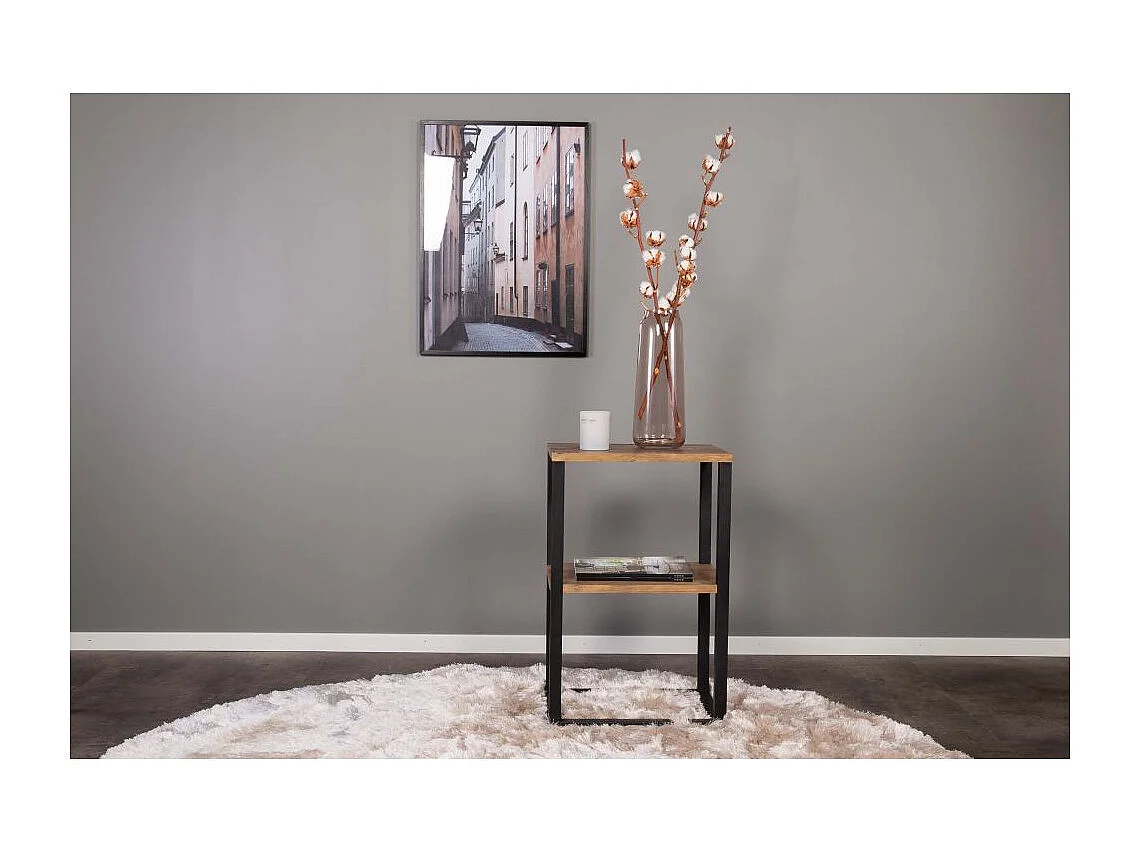 Table de Chevet Double "Rise" 70cm Naturel & Noir