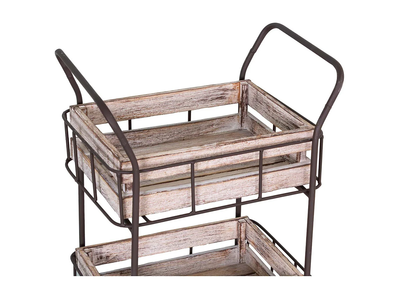 Desserte sur roulettes en fer 3 caisses en bois