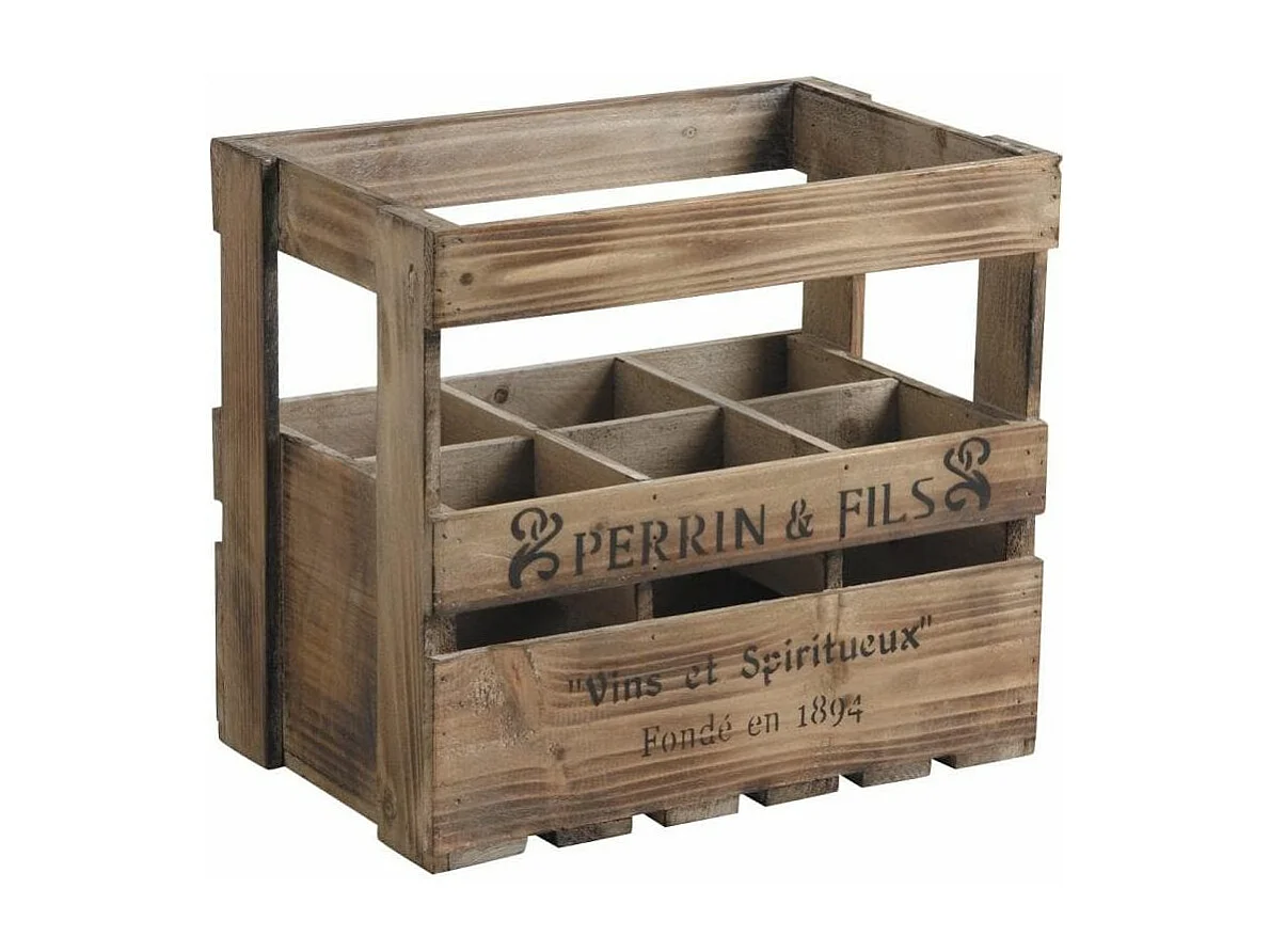 Caisse en bois vieilli 6 bouteilles Perrin et Fils