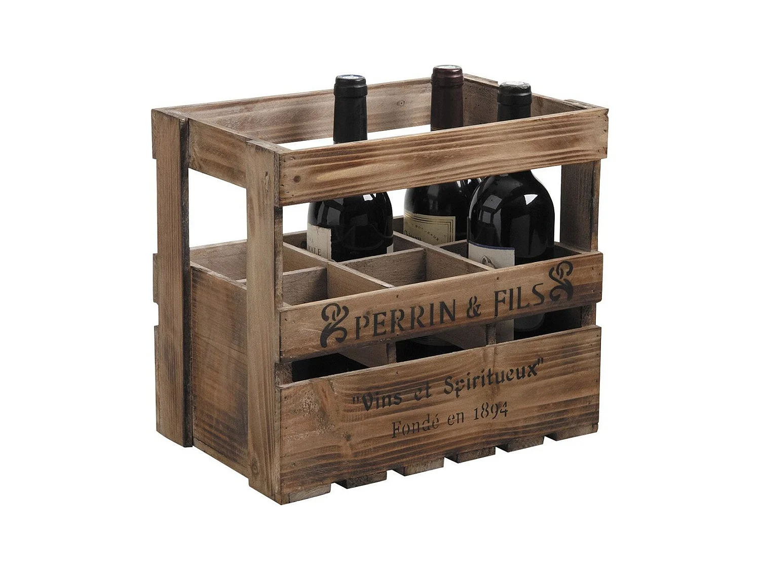 Caisse en bois vieilli 6 bouteilles Perrin et Fils