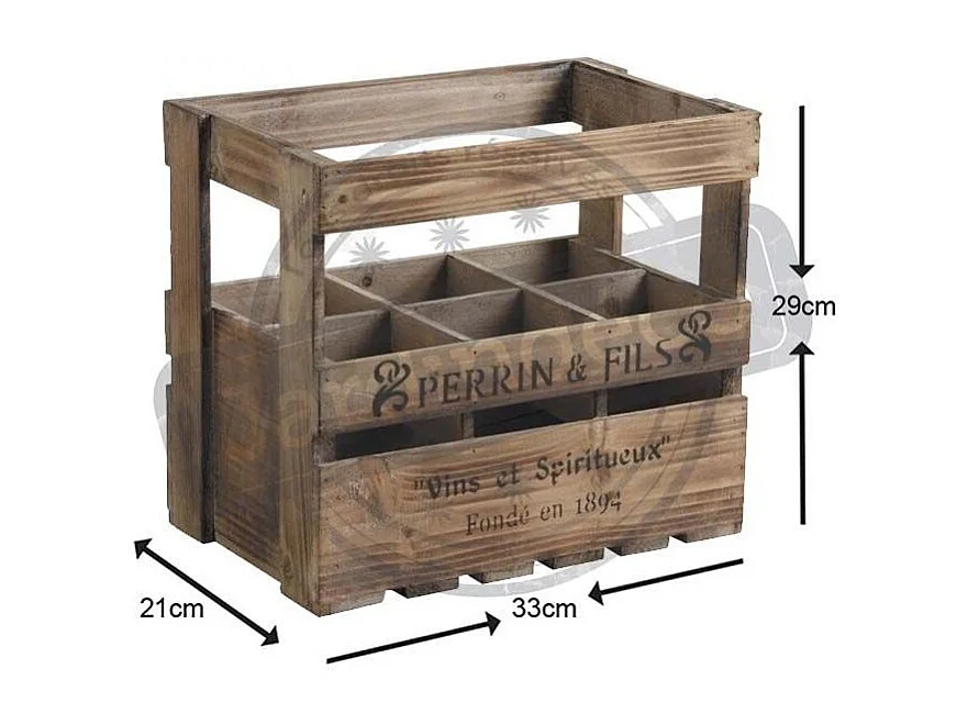 Caisse en bois vieilli 6 bouteilles Perrin et Fils