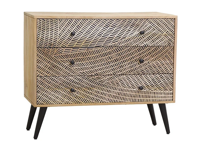 Commode en manguier gravé et métal SAVAGE