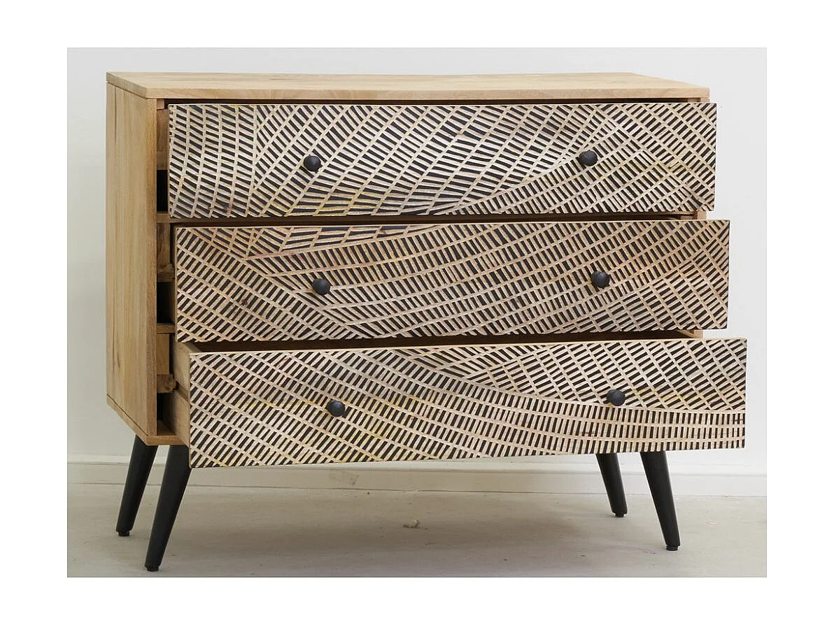 Commode en manguier gravé et métal SAVAGE