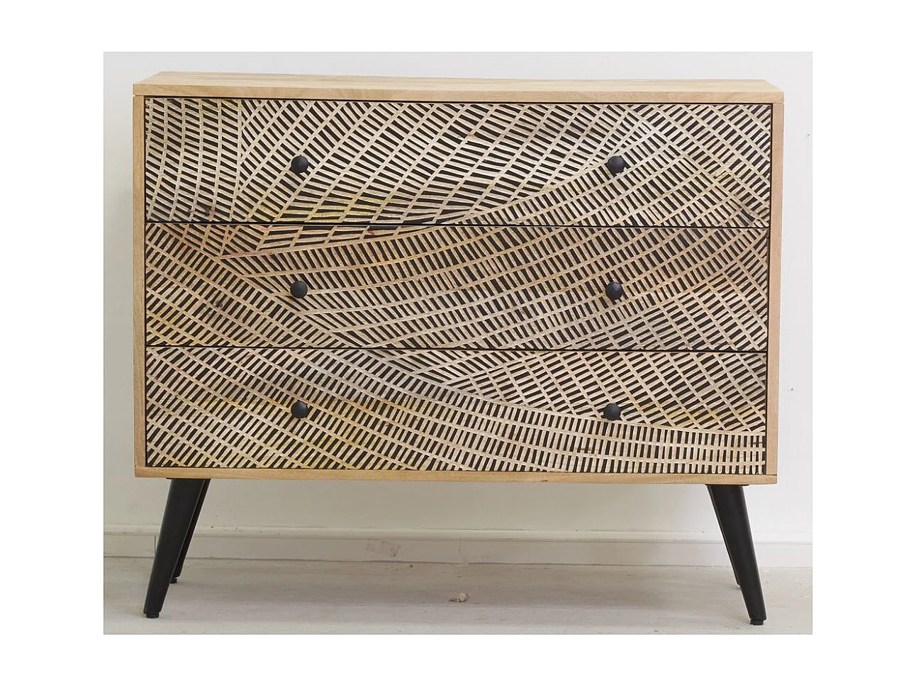 Commode en manguier gravé et métal SAVAGE