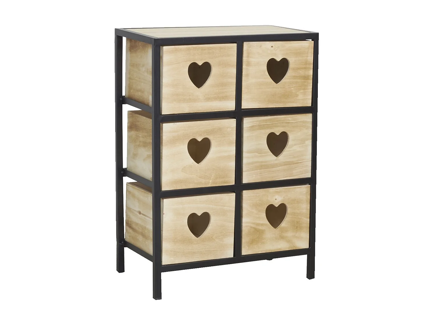 Commode 6 tiroirs en bois naturel Coeur 2 x 3 tiroirs