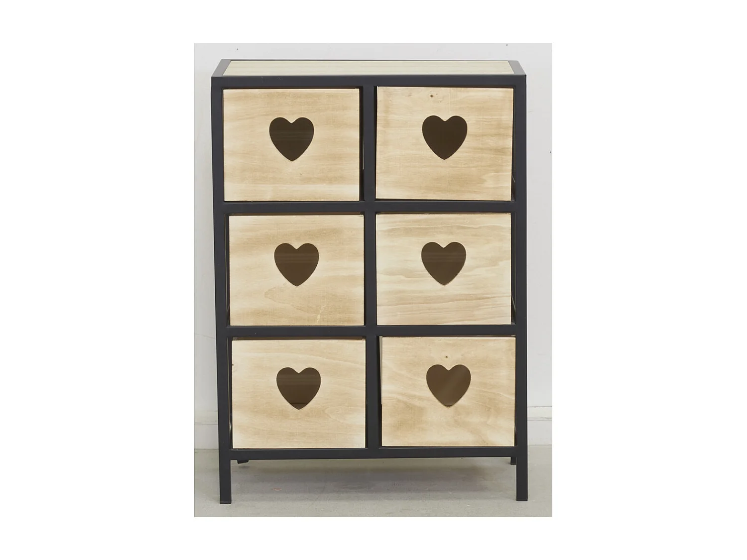 Commode 6 tiroirs en bois naturel Coeur 2 x 3 tiroirs