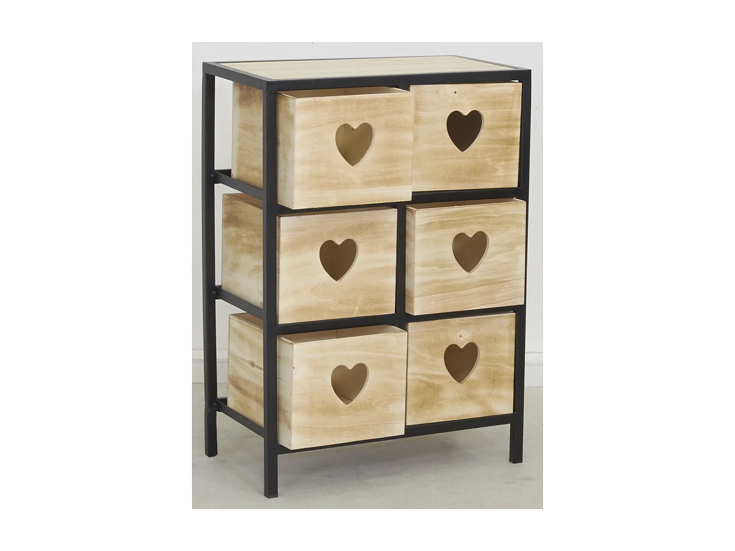 Commode 6 tiroirs en bois naturel Coeur 2 x 3 tiroirs