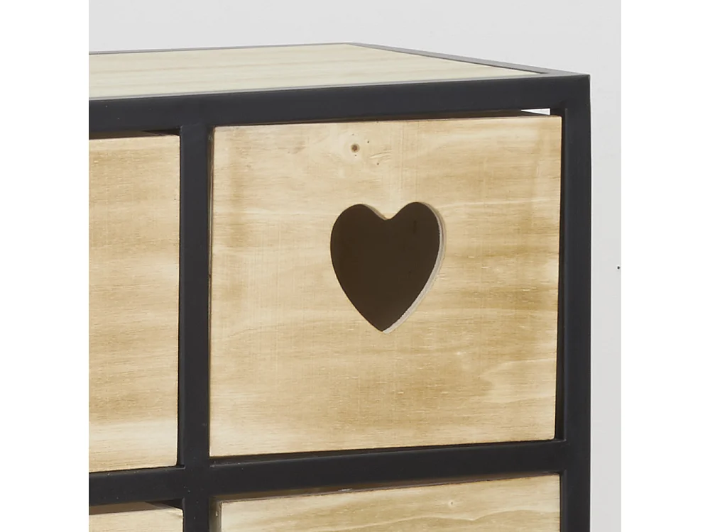 Commode 6 tiroirs en bois naturel Coeur 2 x 3 tiroirs