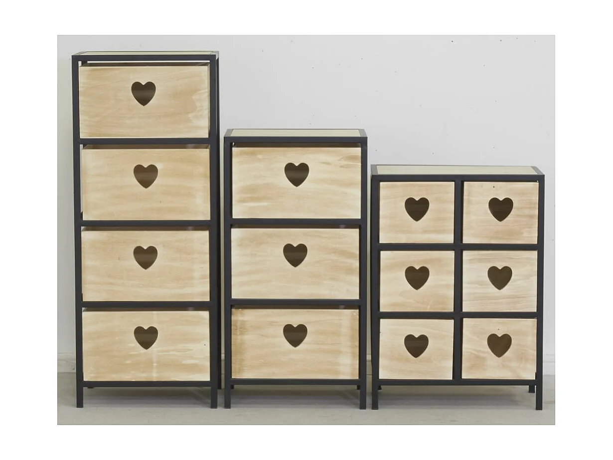 Commode 6 tiroirs en bois naturel Coeur 2 x 3 tiroirs