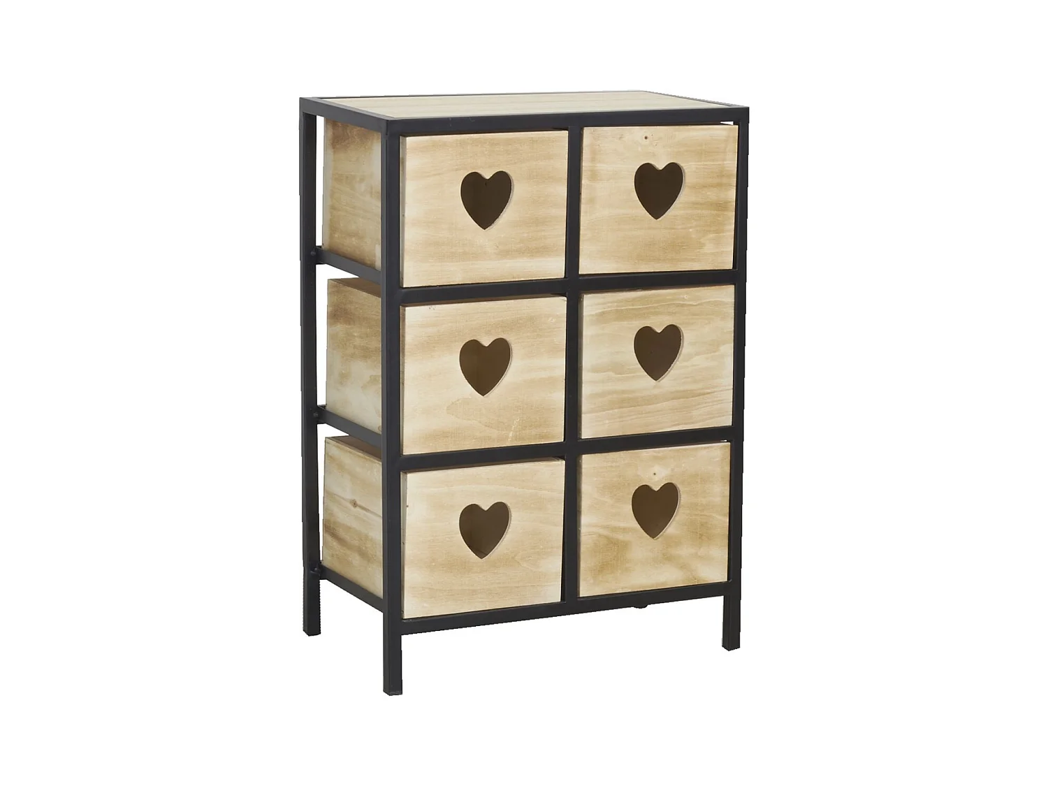 Commode 6 tiroirs en bois naturel Coeur 2 x 3 tiroirs