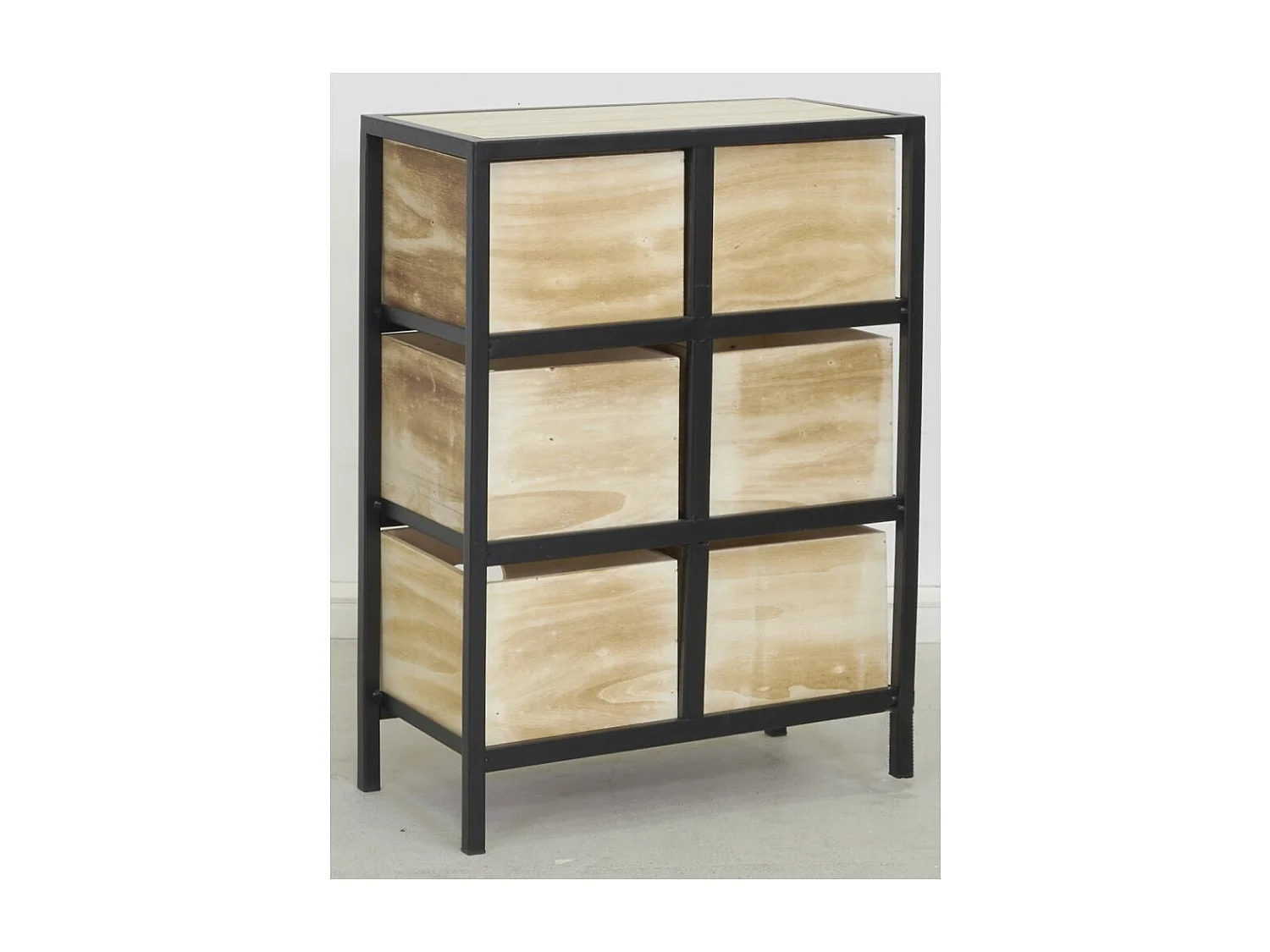 Commode 6 tiroirs en bois naturel Coeur 2 x 3 tiroirs