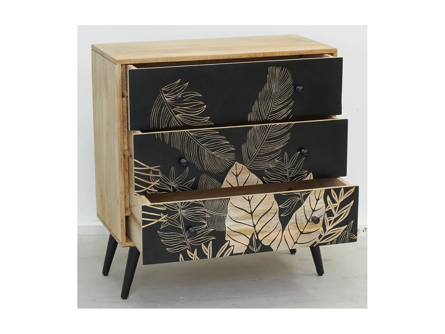 Commode en manguier naturel et teinté noir TROPICA