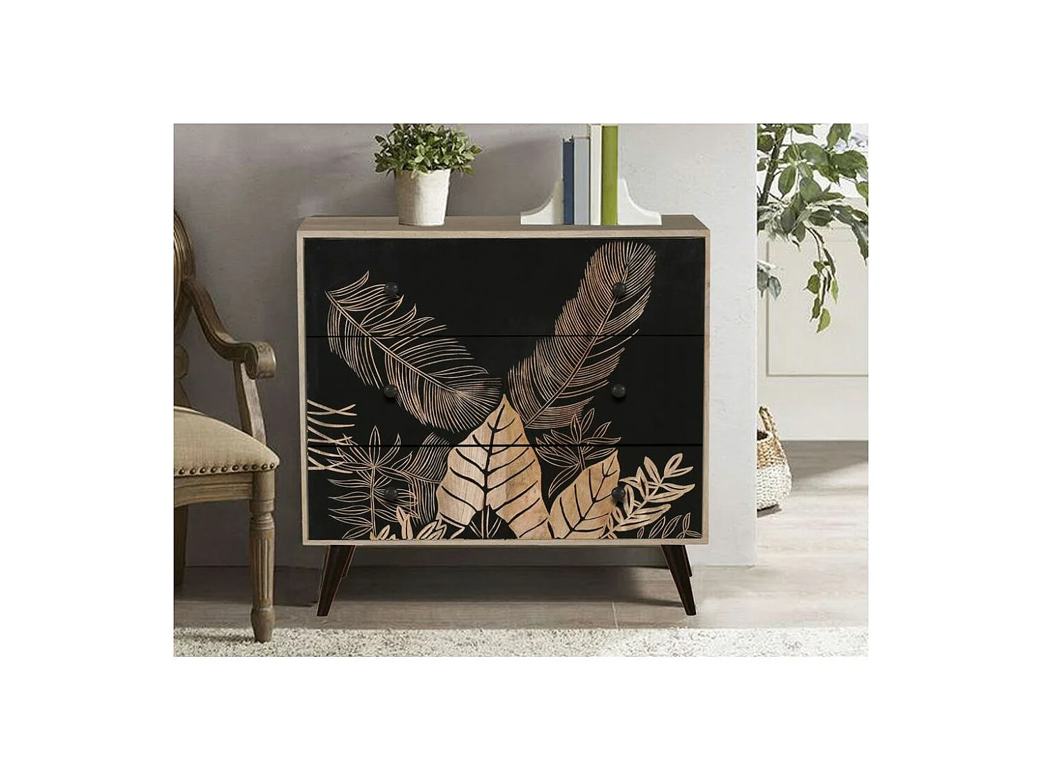 Commode en manguier naturel et teinté noir TROPICA