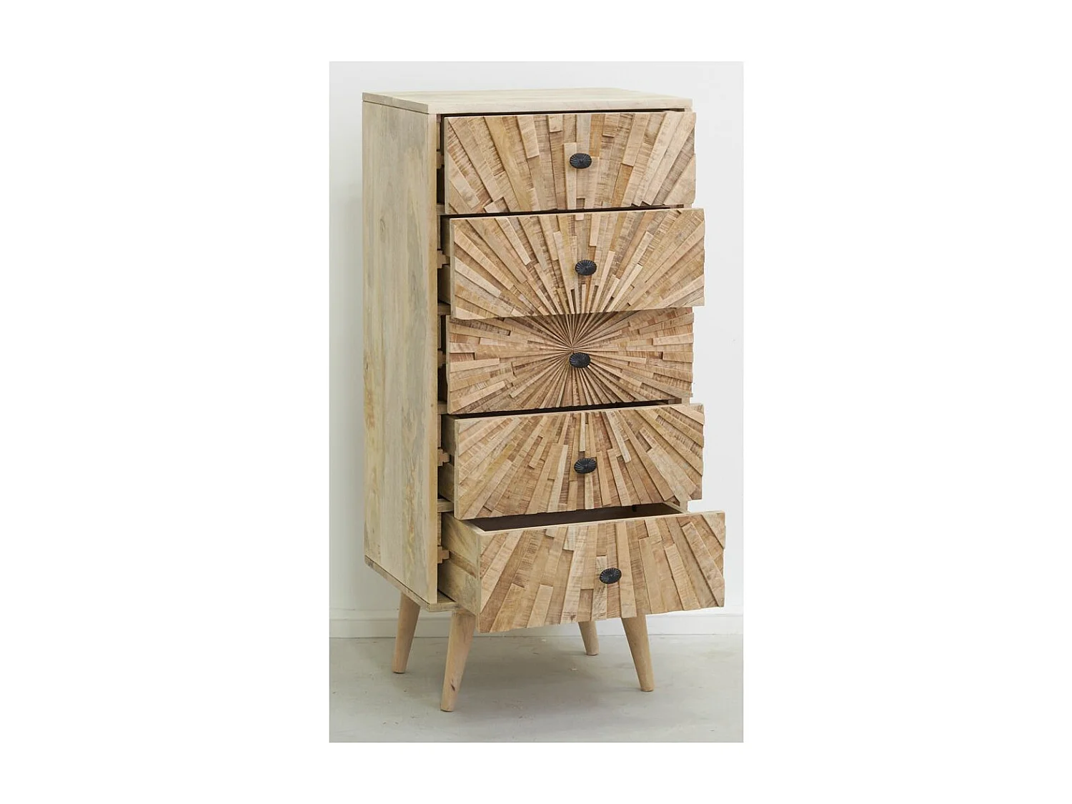 Commode en manguier sculpté SUNRISE 5 tiroirs