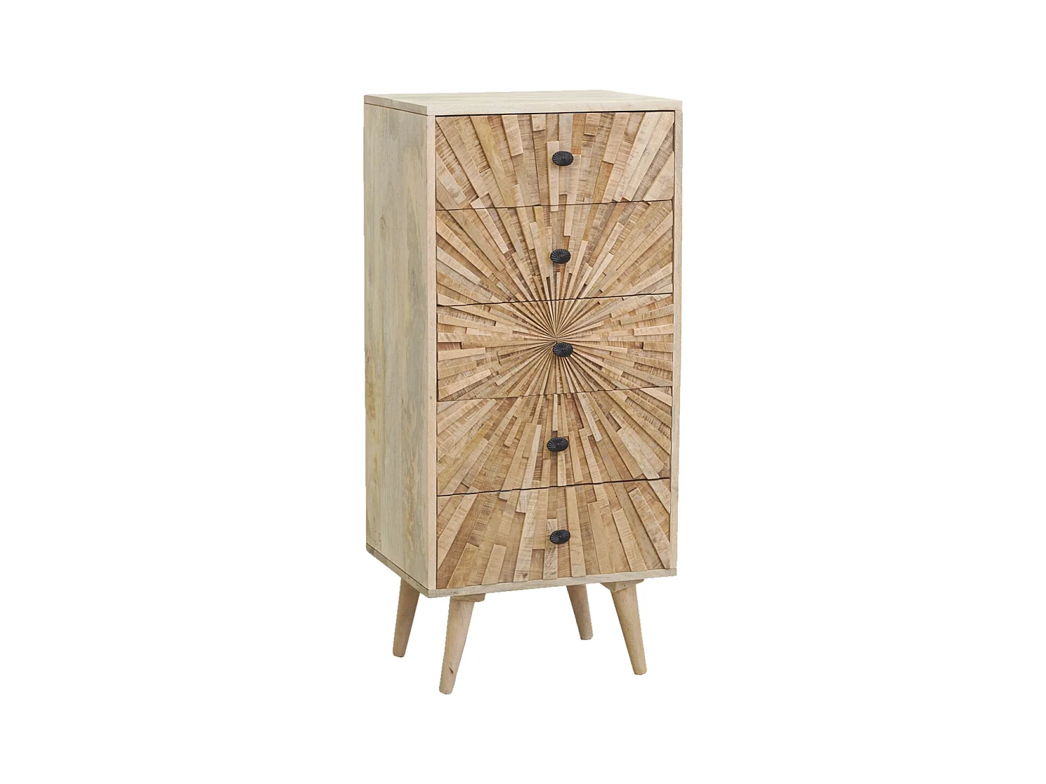 Commode en manguier sculpté SUNRISE 5 tiroirs