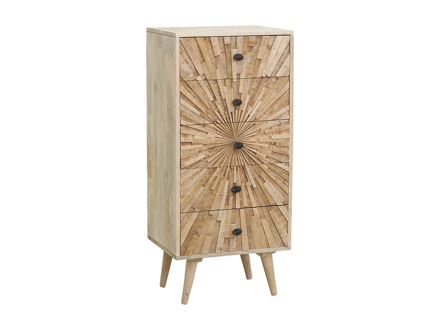 Commode en manguier sculpté SUNRISE 5 tiroirs