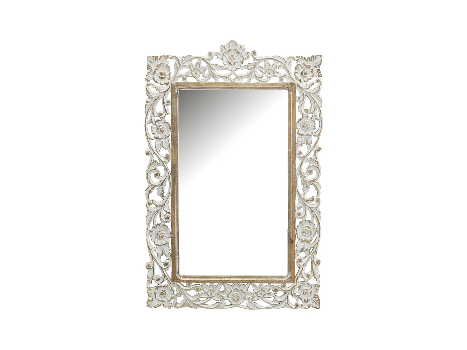 Miroir sculpté en manguier blanchi