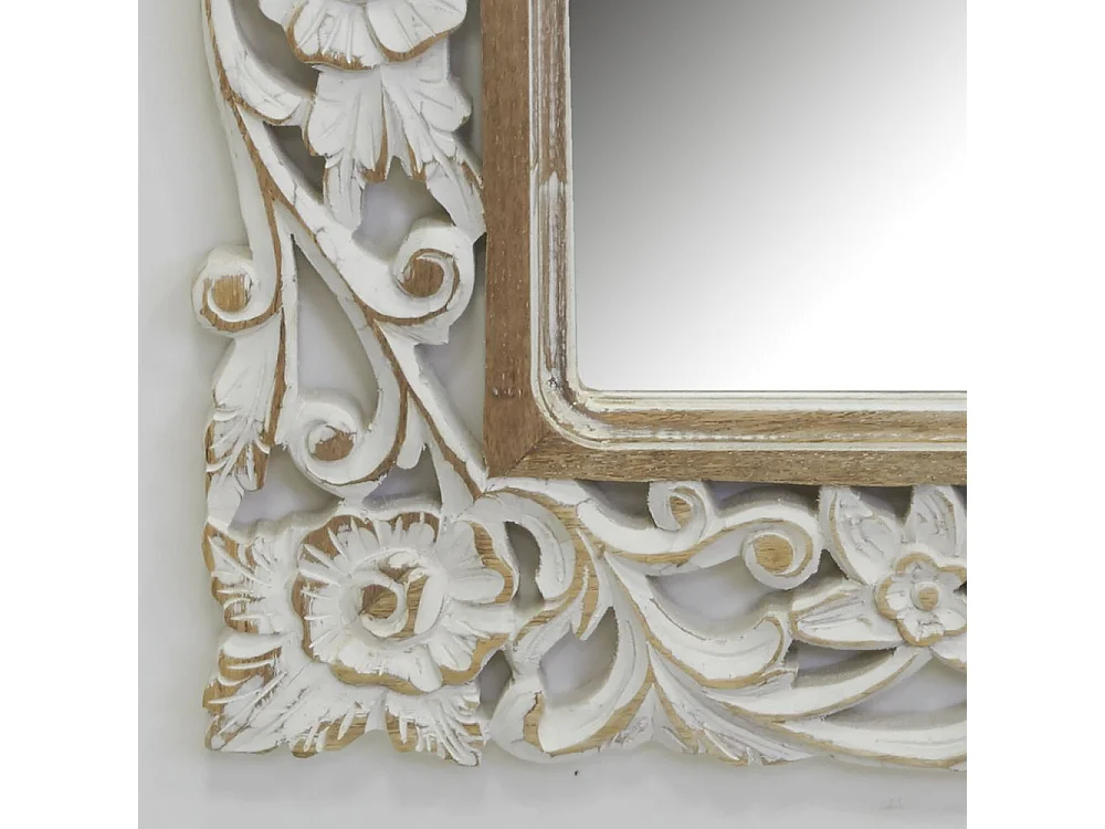 Specchio intagliato in legno di mango sbiancato