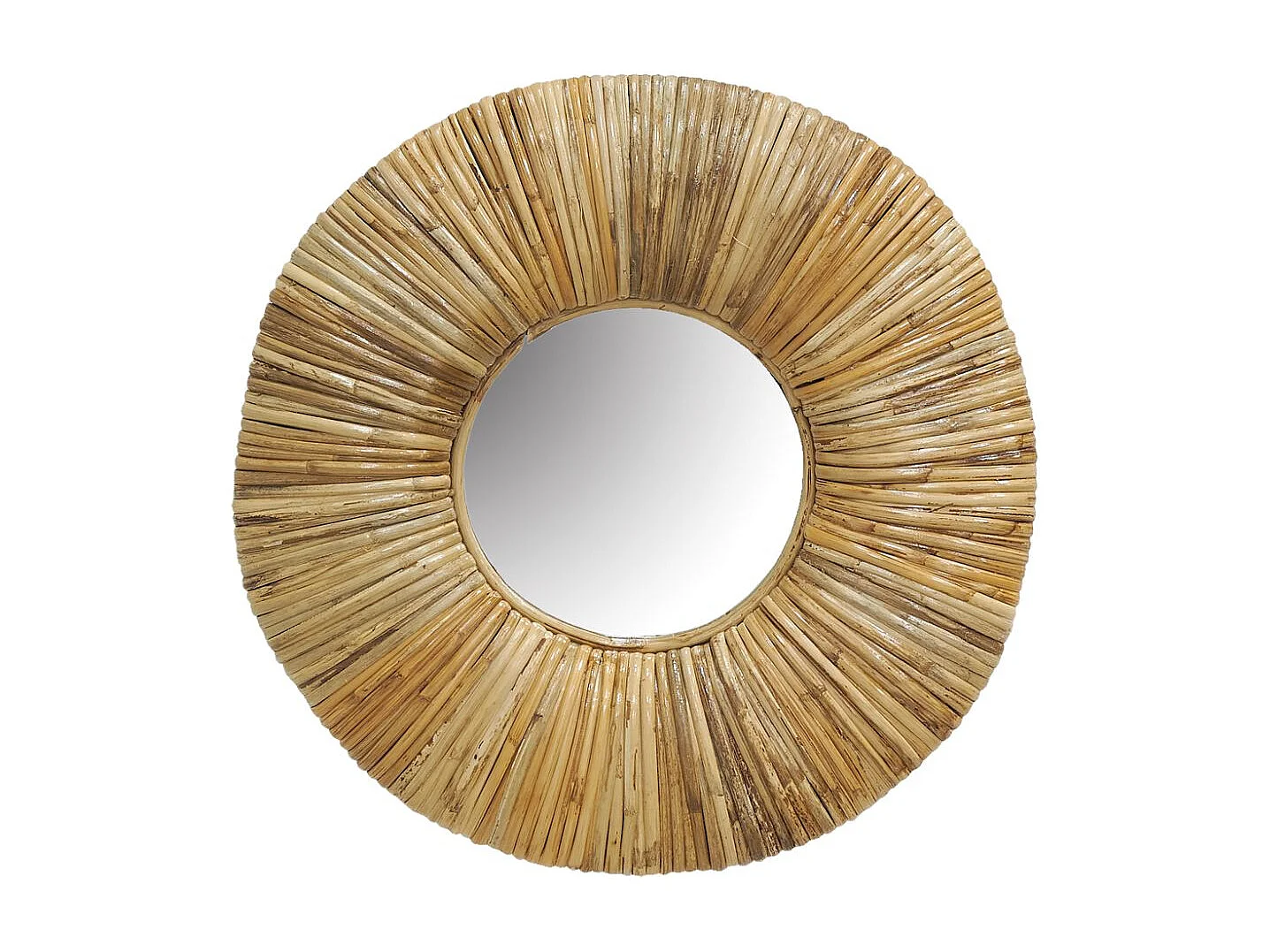 Miroir rond en rotin naturel