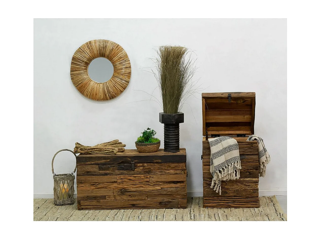 Miroir rond en rotin naturel