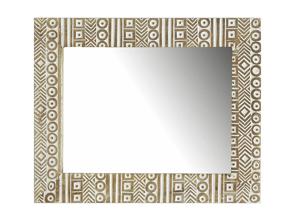 Miroir Aztèque en manguier sculpté et blanchi
