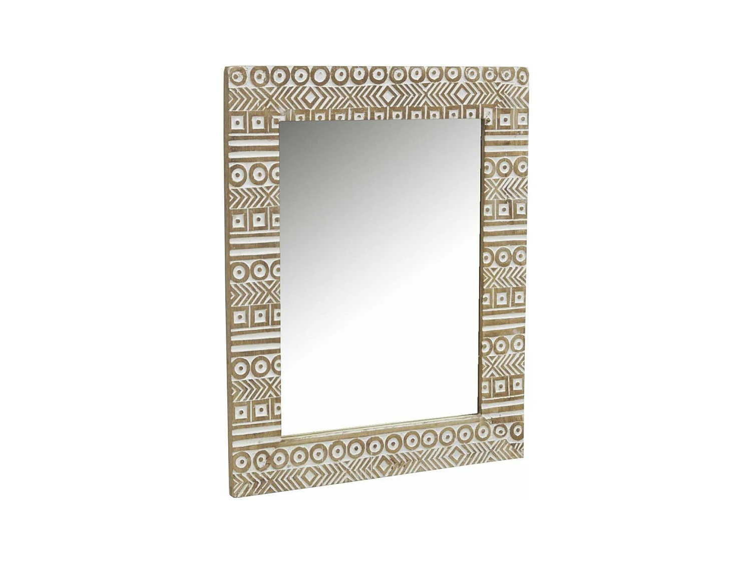 Miroir Aztèque en manguier sculpté et blanchi