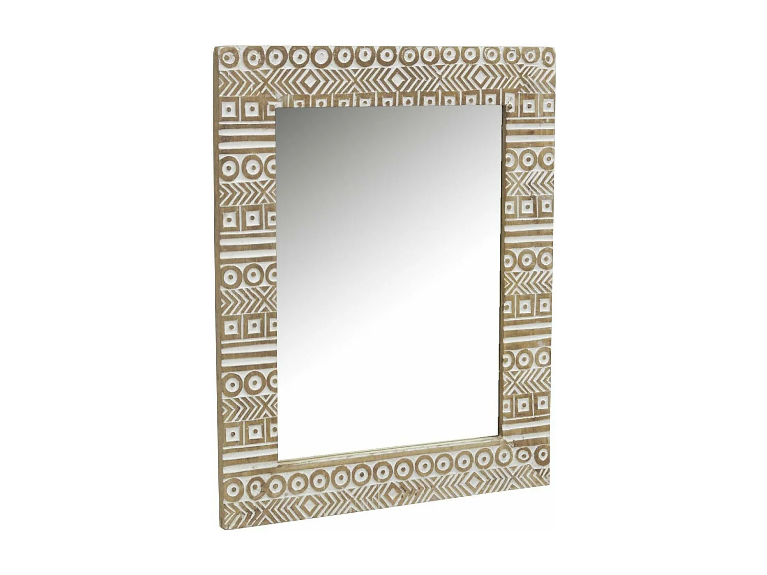 Miroir Aztèque en manguier sculpté et blanchi