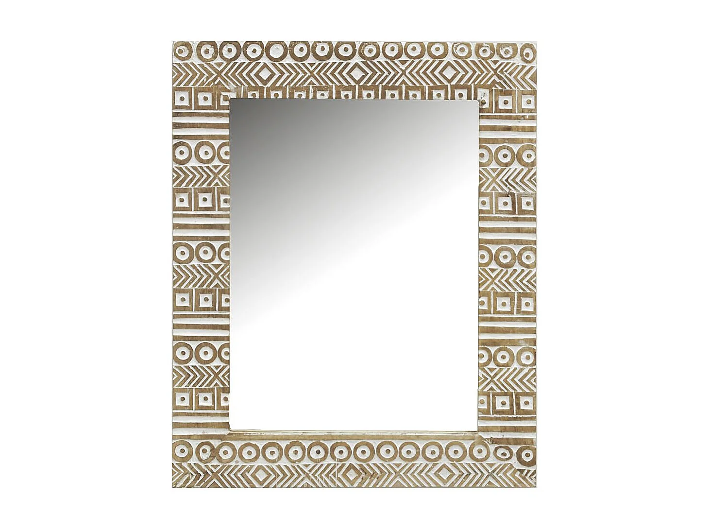 Miroir Aztèque en manguier sculpté et blanchi