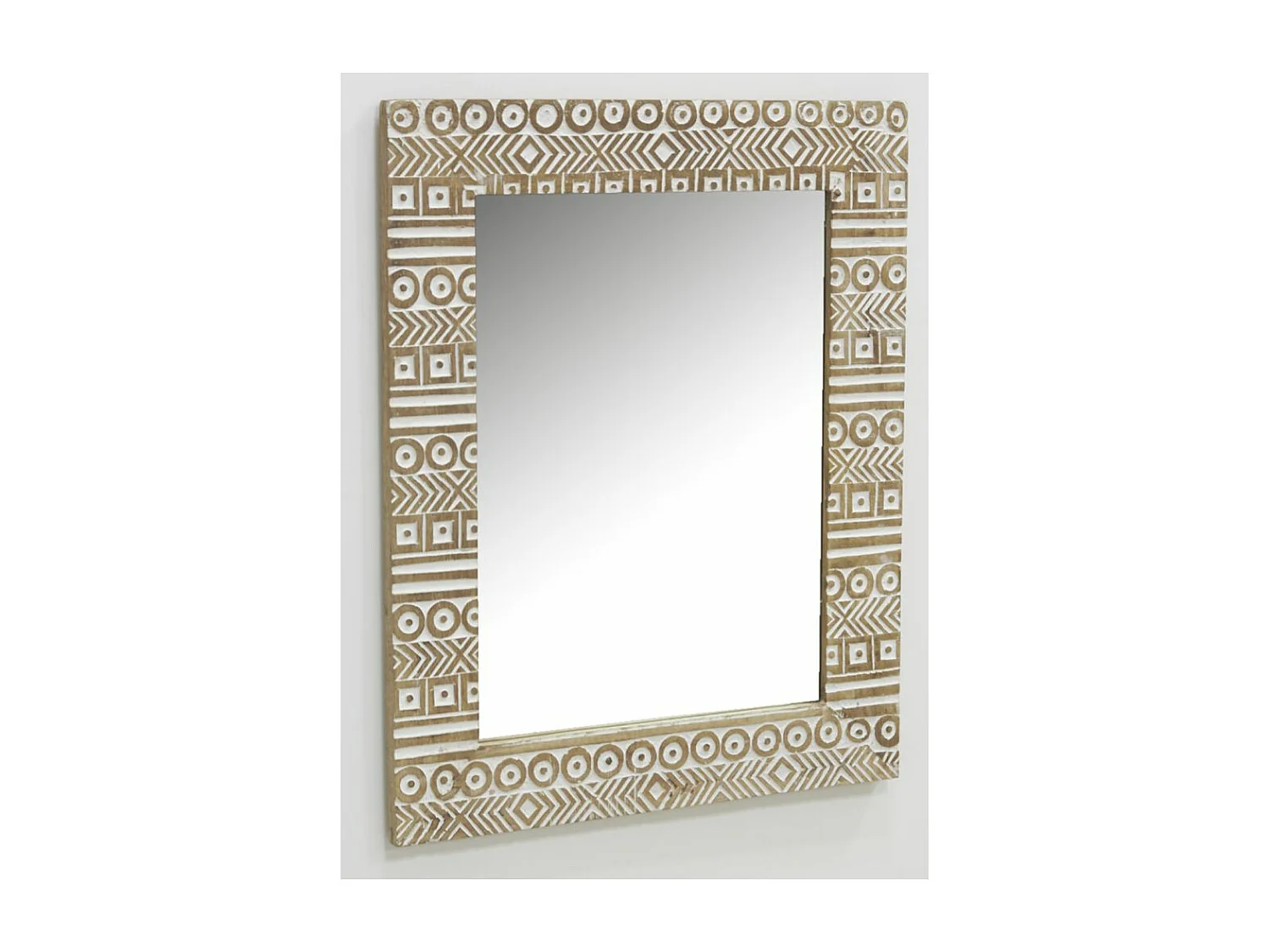 Miroir Aztèque en manguier sculpté et blanchi