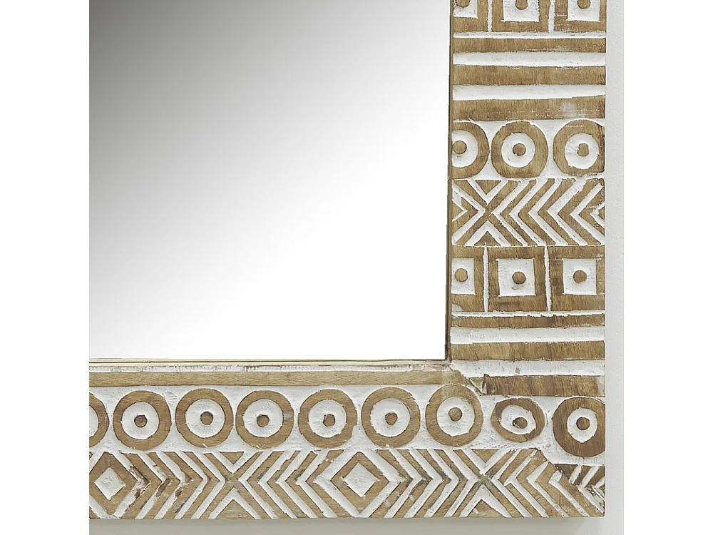Miroir Aztèque en manguier sculpté et blanchi