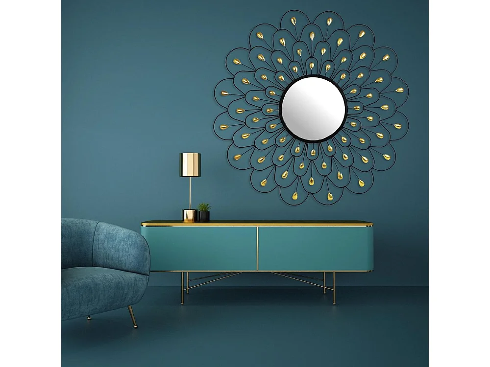Miroir rond déco paon 90 cm